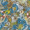 Cartoon hand-drawn nautical doodles seamless pattern