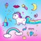 Cartoon hand drawn unicorn with elements cute unicorn with elements