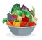 Cartoon hand drawn vegetables in metal bowl