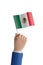 Cartoon hand with the flag of Mexico isolated on white background. 3d illustration