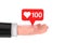 Cartoon Hand Holding Social Media Love and Like Heart Icon. 3d Rendering