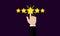 Cartoon hand rating Five Star. business man character puts the fifth shiny star. Good Quality, Business Feedback
