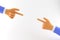 Cartoon hands of businessmen show each other. Place for text. 3d render