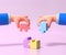 Cartoon hands connecting jigsaw puzzle. Symbol of teamwork, cooperation, partnership, Problem-solving, business concept. 3d illust