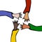Cartoon Hands Stretch Towards Each Other. Arms Raised of Different Races United .Vector Illustraition