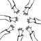 Cartoon Hands Stretch Towards Each Other. Arms Raised of Different Races United .Vector Illustraition