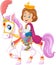 Cartoon handsome prince riding horse on white background