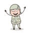 Cartoon Happy Army Officer Expression After Win the War Vector Illustration