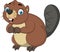 Cartoon happy beaver on white background