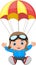 Cartoon happy boy skydiving on white background