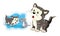 Cartoon happy cat standing and thinking - speaking cloud with image - isolated background