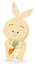 Cartoon happy chubby beige bunny with carrot