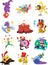 Cartoon happy circus show icons collection