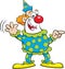 Cartoon happy clown pointing while waving.