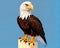 Cartoon happy comic bald eagle fish osprey bird perching