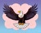 Cartoon happy comic bald eagle fish osprey wings spread iconic