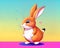 Cartoon happy comic brown rabbit standing cute big eyes