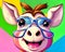 Cartoon happy comic donkey burro pig glasses smiling pop art