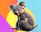 Cartoon happy comic koala bear pop art color