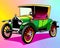 Cartoon happy comic retro car jalopy roadster pop art color