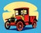 Cartoon happy comic retro car old jalopy red pickup antique collection