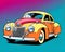 Cartoon happy comic retro car transportation travel tour road trip