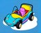 Cartoon happy comic retro child bumper car children play toy blue
