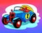 Cartoon happy comic roadster toy car blue convertible pop art color