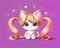 Cartoon happy comic tabby long hair orange kitten cat pet