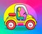 Cartoon happy comic vintage bumper car golf cart transportation