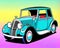 Cartoon happy comic vintage car classic tour roadster blue