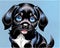 Cartoon happy comic young puppy dog pet black hair groomed