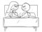 Cartoon of Happy Couple in Bed, Holding Each Others Hand