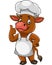 Cartoon happy cow chef giving thumbs up