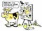 Cartoon of happy cow painting portrait with tail