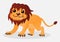 Cartoon happy cute vector little playful lion. Design for print, emblem, t-shirt, party decoration.