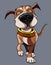 Cartoon happy dog wearing a collar walks