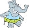 Cartoon happy elephant wearing a ballet tutu while dancing.