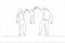 Cartoon of happy family in the park. Parents hold the baby\\\'s hands. Single continuous line art style