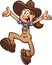 Cartoon happy farmer girl jumping up