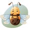 Cartoon happy flying bee with big kind eyes. Insect character. Cute bumblebee.