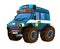 Cartoon happy and funny off road police car looking like monster truck smiling vehicle