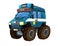 Cartoon happy and funny off road police car looking like monster truck vehicle