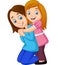 Cartoon happy girl hugging her mother