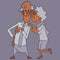 Cartoon happy grandmother in love hugs a contented grandfather