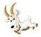 Cartoon happy horned goat is running jumping looking and smiling - artistic style - isolated
