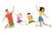 Cartoon happy jumping family,cute smiling people,