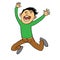 Cartoon happy kid jumping in the air