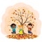Cartoon Happy kids playing in autumn background