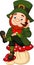 Cartoon happy leprechaun sitting on the mushroom,